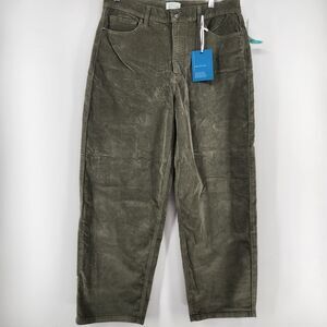 Market & Spruce Women's Size 10 Green Bennie High Rise Cord Barrel Leg Pants NWT